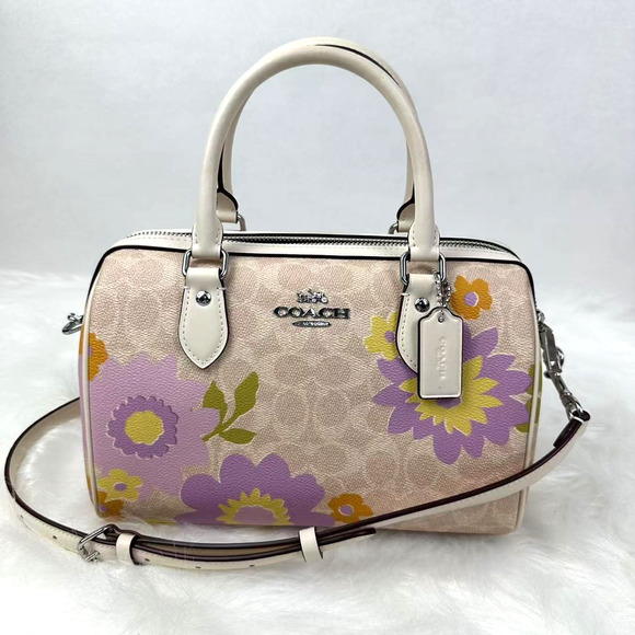 COACH Rowan Satchel Crossbody Bag Signature Canvas Floral Print CBG72 Sand NWT - Picture 1 of 11
